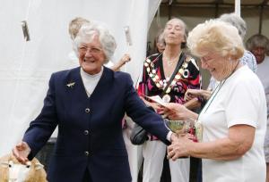 Jean Elliott awards her trophy for handicrafts